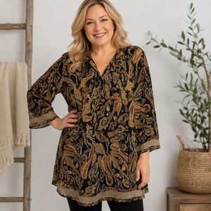 Ulla Popken Paisley Embellished Tunic Elegant Bohemian Style Size 16/18 (XL)